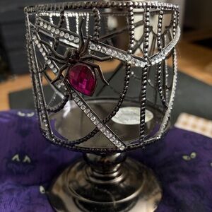 Bath & Body Works Silver Spider Web Candle Holder with Pink Gem